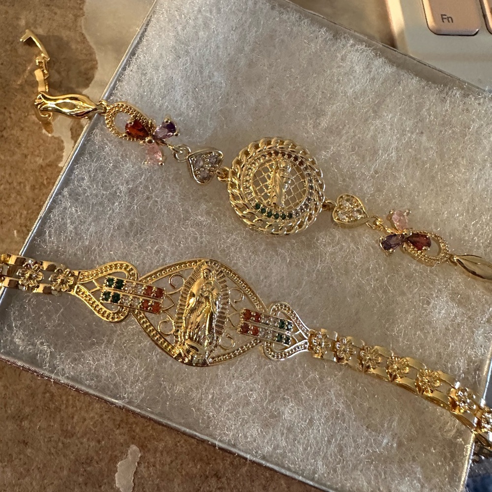 18karat Gold-Tone 2 Religious Bracelets with Multicolor Accents